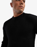 Men's Crew Neck Ripped Pullover In Black