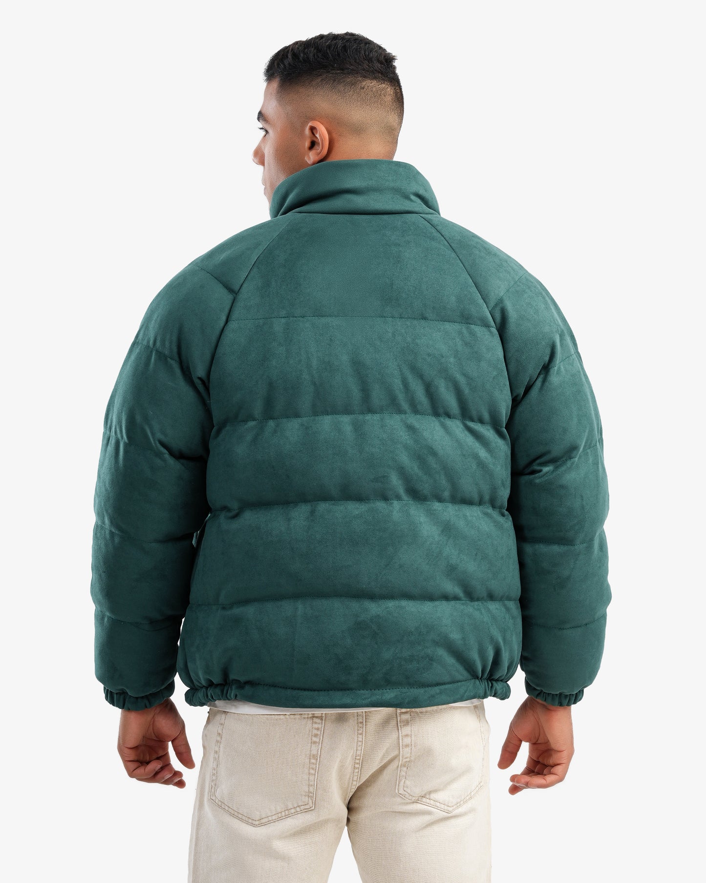 Men's High Collar Puffer Jacket In Green