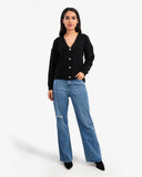 Women's Knitted V Neck Cardigan In Black