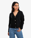 Women's Knitted V Neck Cardigan In Black