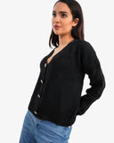 Women's Knitted V Neck Cardigan In Black
