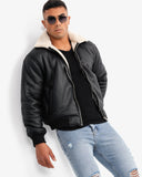 Men's Bomber Leather Jacket In Black