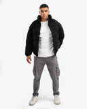 Men's High Collar Puffer Jacket In Black