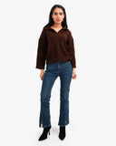 Women's Oversize V Neck Pullover In Brown