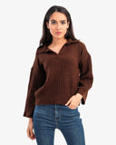 Women's Oversize V Neck Pullover In Brown