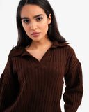 Women's Oversize V Neck Pullover In Brown