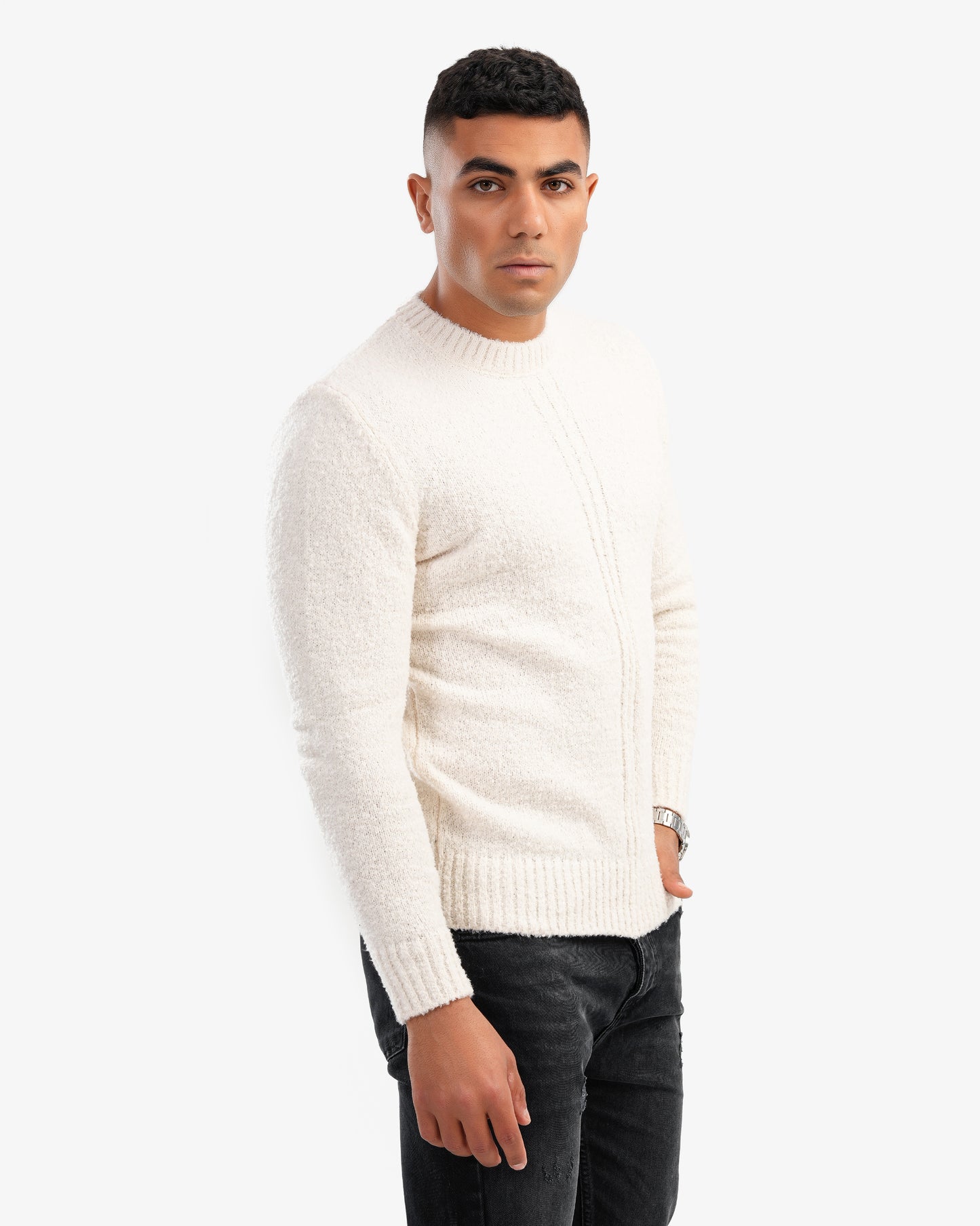 Men's Crew Neck Basic Pullover In White