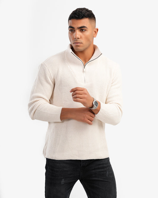 Men’s Long Sleeve Half Zip Pullover In Off White
