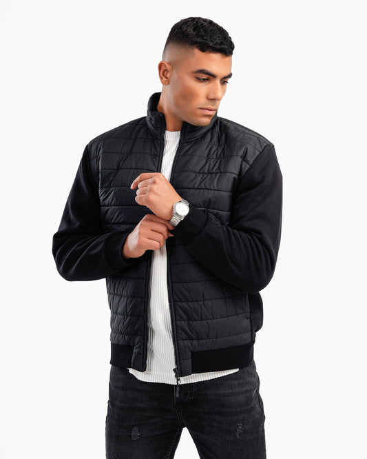 Men’s Waterproof Puffer Jacket With Fabric Sleeves In Black
