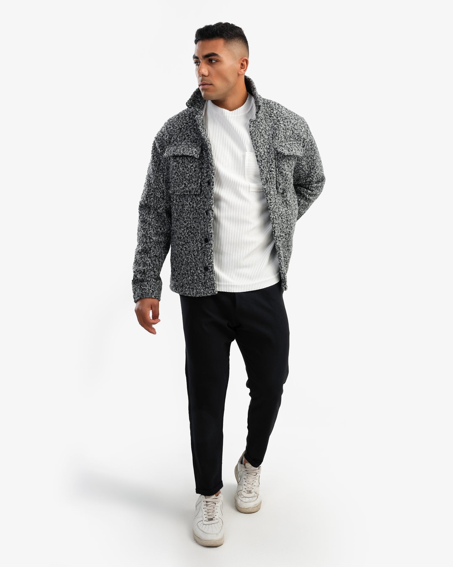 Men’s Textured Trucker Overshirt In Gray