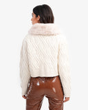 Women's Cable Knit Teddy Collar With Fur Cardigan In Beige