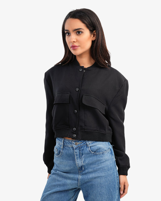Women's Crop Bomber Jacket With Maxi Pockets