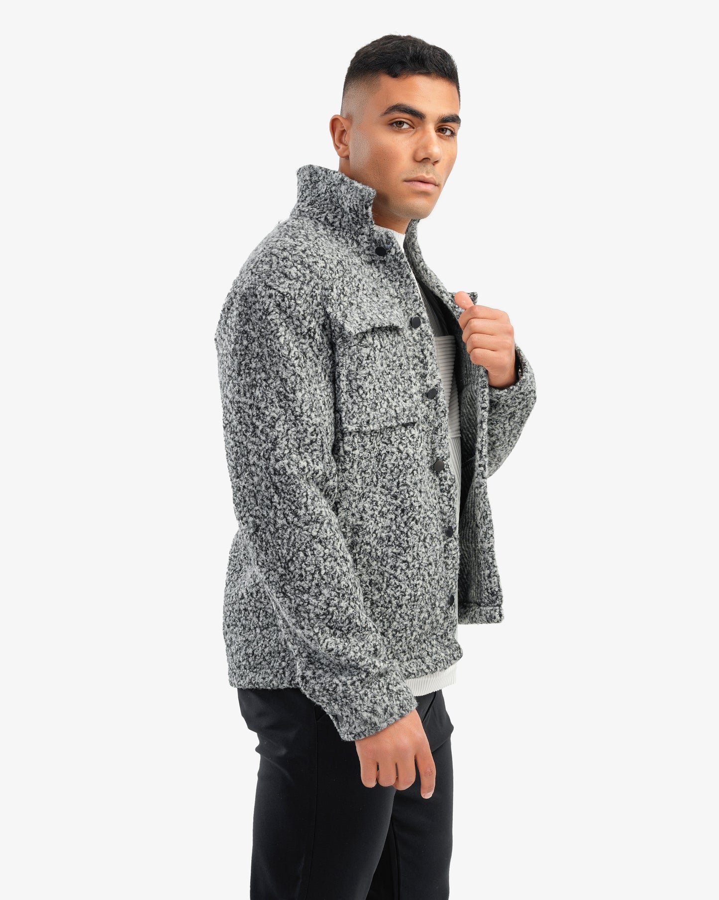 Men’s Textured Trucker Overshirt In Gray