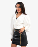 Women's Buttoned Blouse With Contrast Collar In White