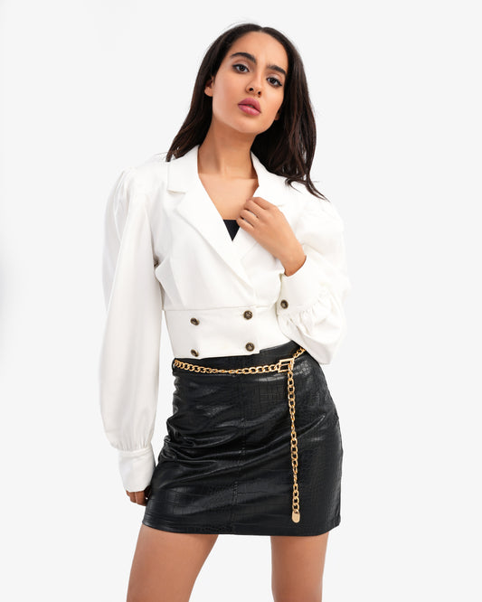 Women's Buttoned Blouse With Contrast Collar In White