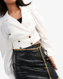 Women's Buttoned Blouse With Contrast Collar In White