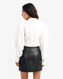 Women's Buttoned Blouse With Contrast Collar In White
