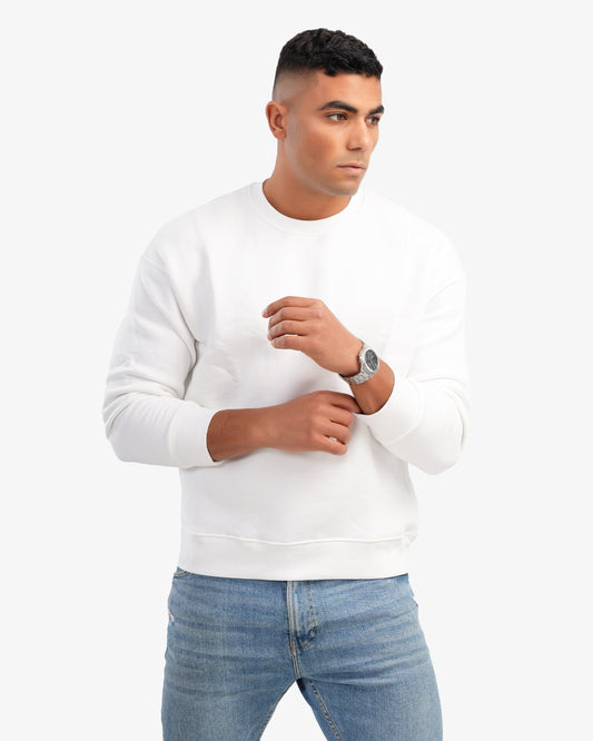 Men's Crew Neck Basic Sweatshirt In White