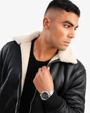 Men's Bomber Leather Jacket In Black