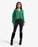 Women's V Neck With Buttons Cardigan In Green