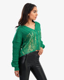Women's V Neck With Buttons Cardigan In Green