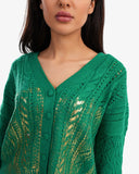 Women's V Neck With Buttons Cardigan In Green