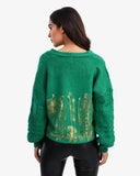 Women's V Neck With Buttons Cardigan In Green