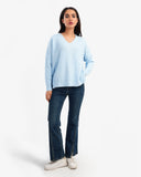 Women's Ribbed V Neck Pullover In Baby Blue
