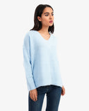 Women's Ribbed V Neck Pullover In Baby Blue