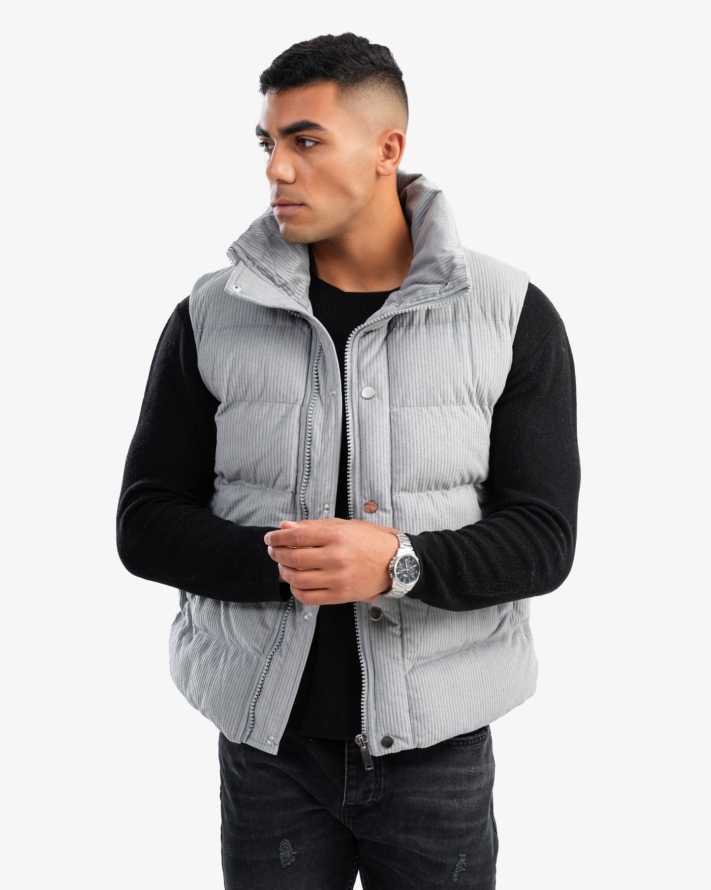 Men's High Collar Puffer Vest In Gray