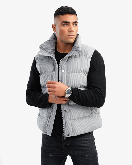 Men's High Collar Puffer Vest In Gray