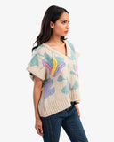 Women's Oversize Colorful V Neck Pullover