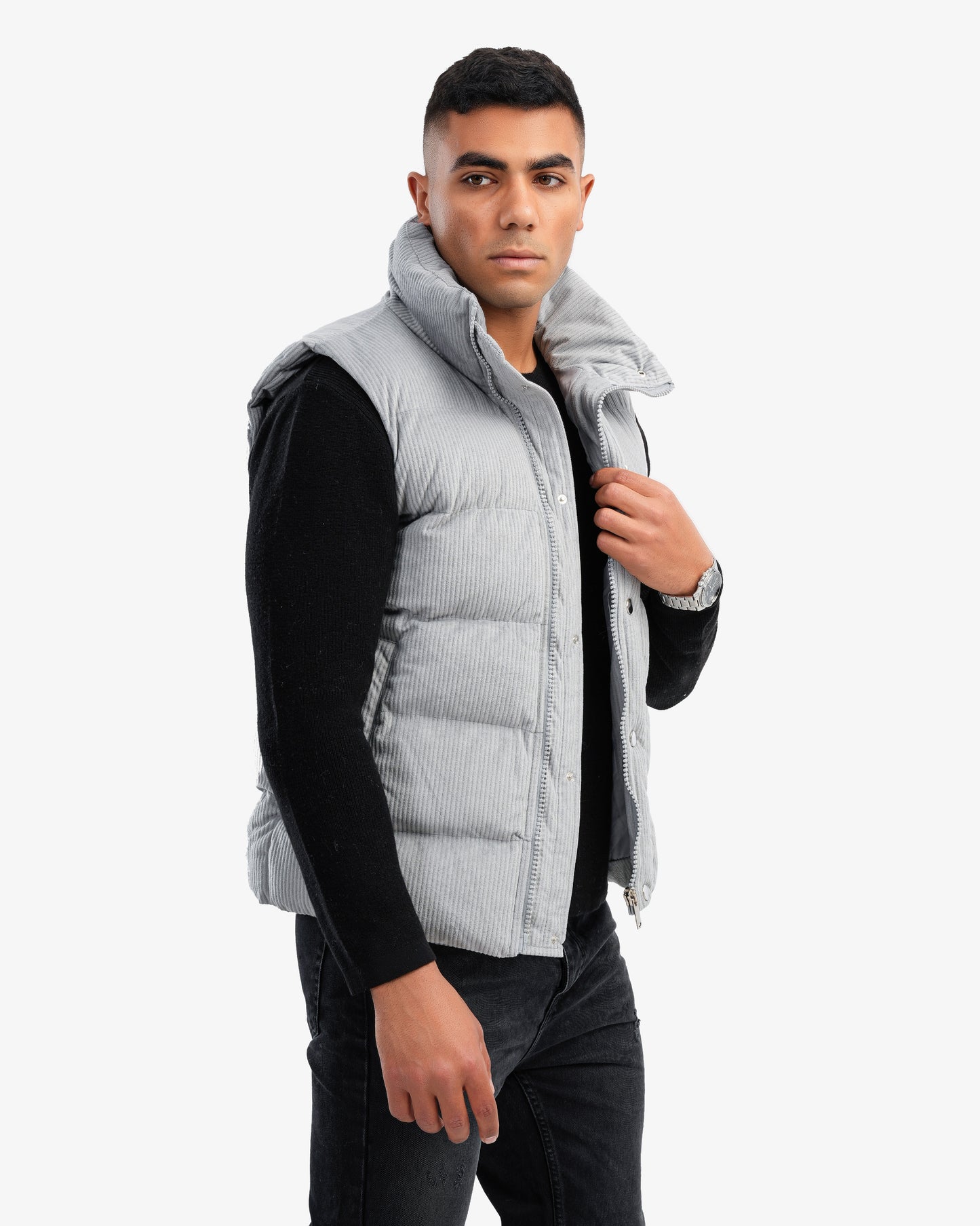 Men's High Collar Puffer Vest In Gray