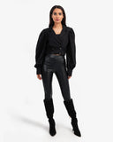 Women's Buttoned Blouse With Contrast Collar In Black