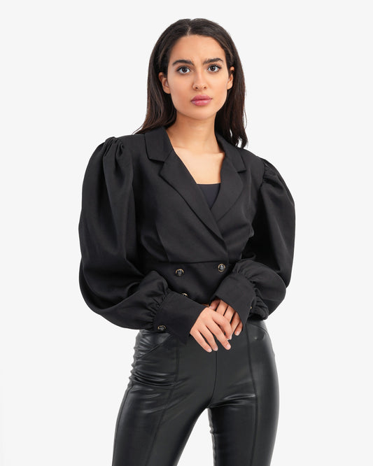 Women's Buttoned Blouse With Contrast Collar In Black