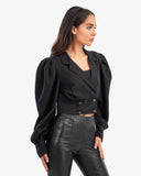 Women's Buttoned Blouse With Contrast Collar In Black