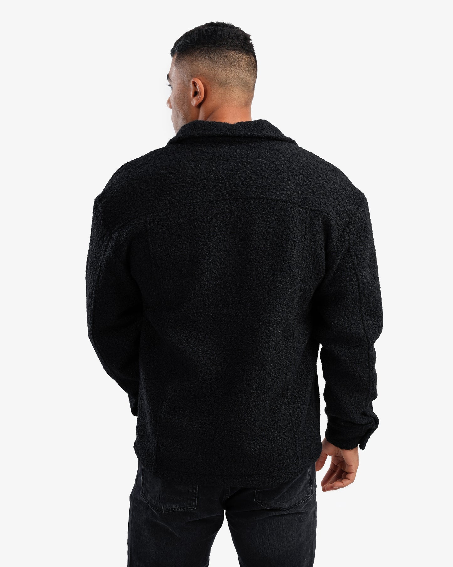 Men’s Textured Trucker Overshirt In Black