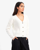 Women's Knitted V Neck Cardigan In Off White