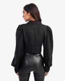 Women's Buttoned Blouse With Contrast Collar In Black