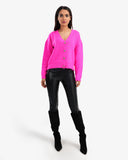 Women's Knitted V Neck Cardigan In Fushia