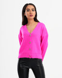 Women's Knitted V Neck Cardigan In Fushia