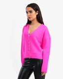 Women's Knitted V Neck Cardigan In Fushia