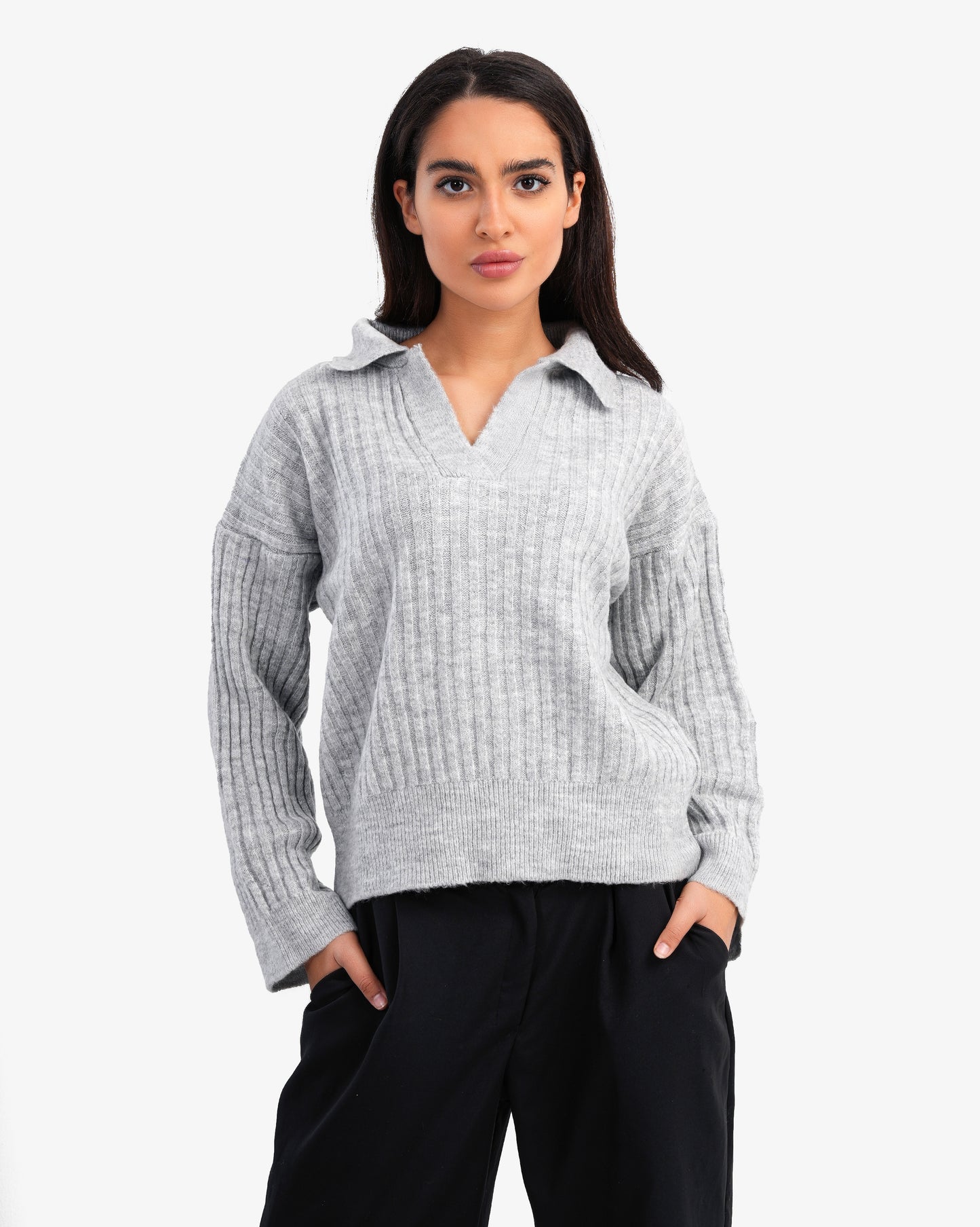 Women's Oversize V Neck Pullover In Gray