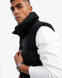 Men's High Collar Puffer Vest In Black