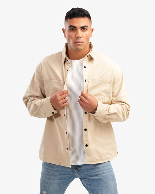 Men's Collar Overshirt In Beige