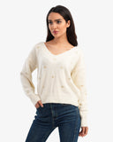 Women's V Neck Pullover In Off White