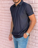 Men's Dark Blue V Neck Collar T-shirt