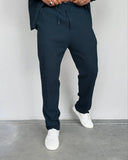 Men's Petrol Blue Casual Stripes Trousers