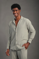 Men's Sage Green Long Sleeve Stripes Shirt