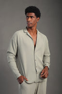 Men's Sage Green Long Sleeve Stripes Shirt